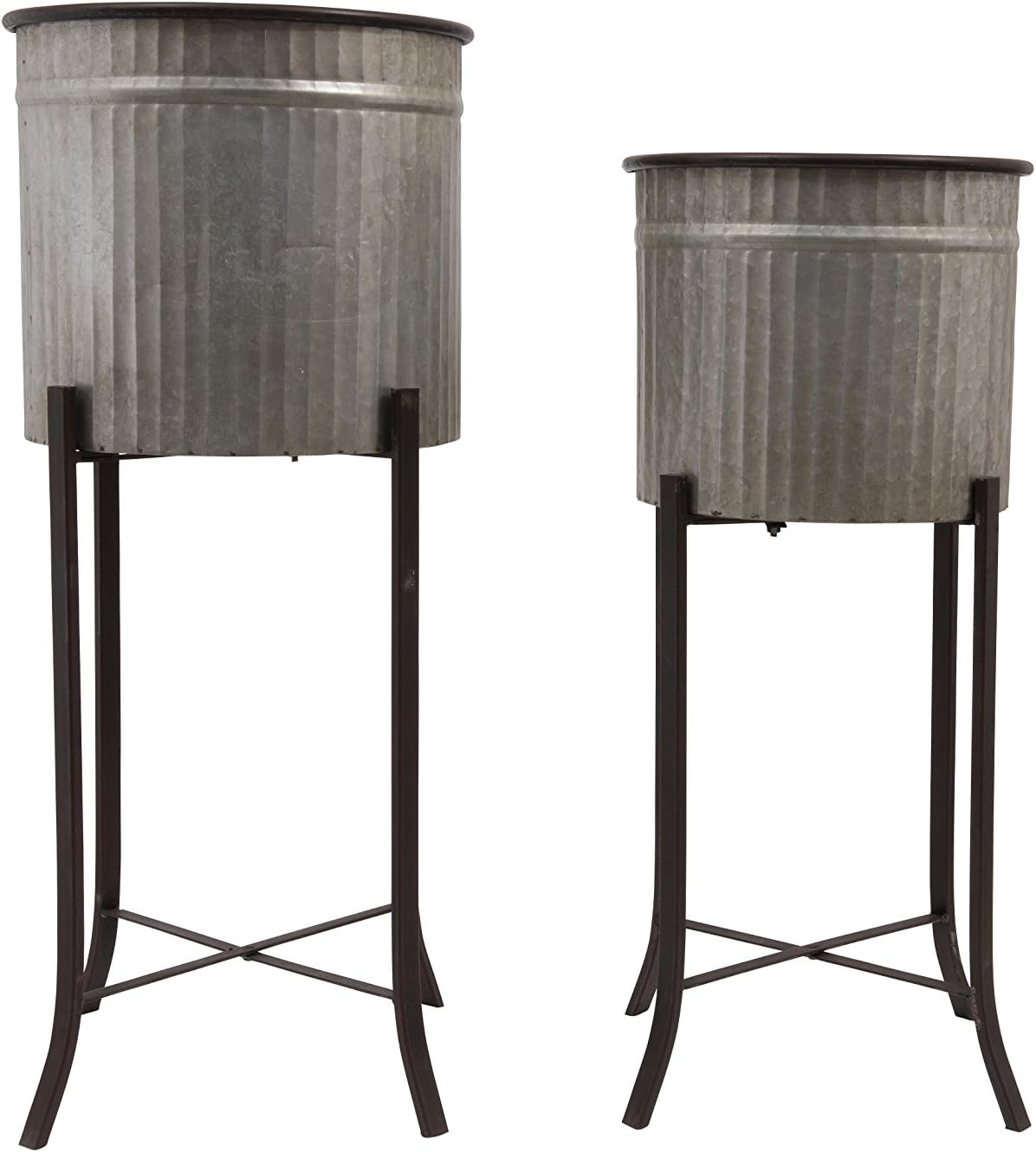 Creative Co-Op Corrugated Metal Planters on Stands (Set of 2 Sizes), Silver, 2 Count : Patio, Lawn & Garden