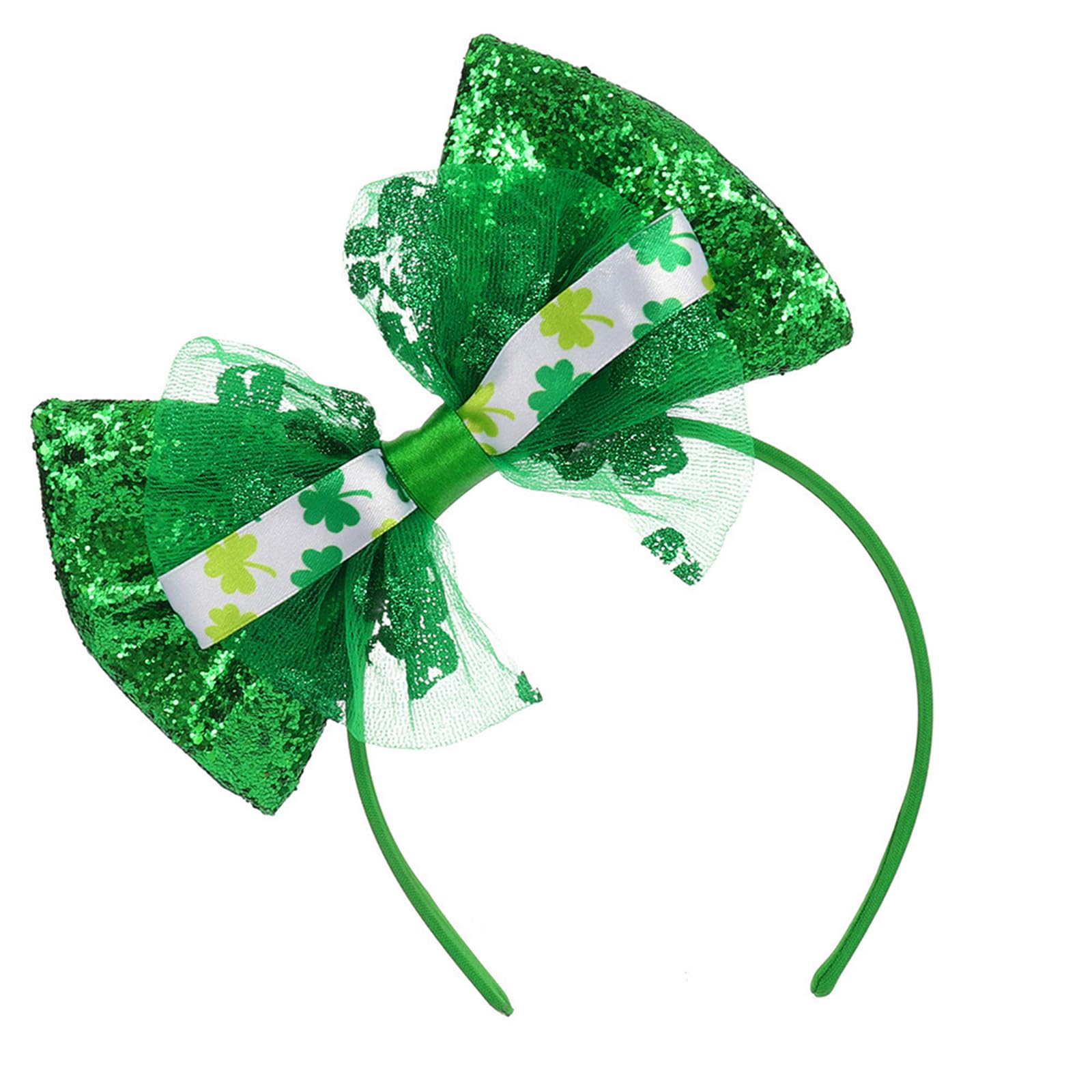 Kiddale St. Patrick's Day Headband, Green Clover Hair Bands, Irish Shamrock Sequin Bow Hair Hoop for Women, Leprechaun Headpieces for Party Costume Accessories Supplies