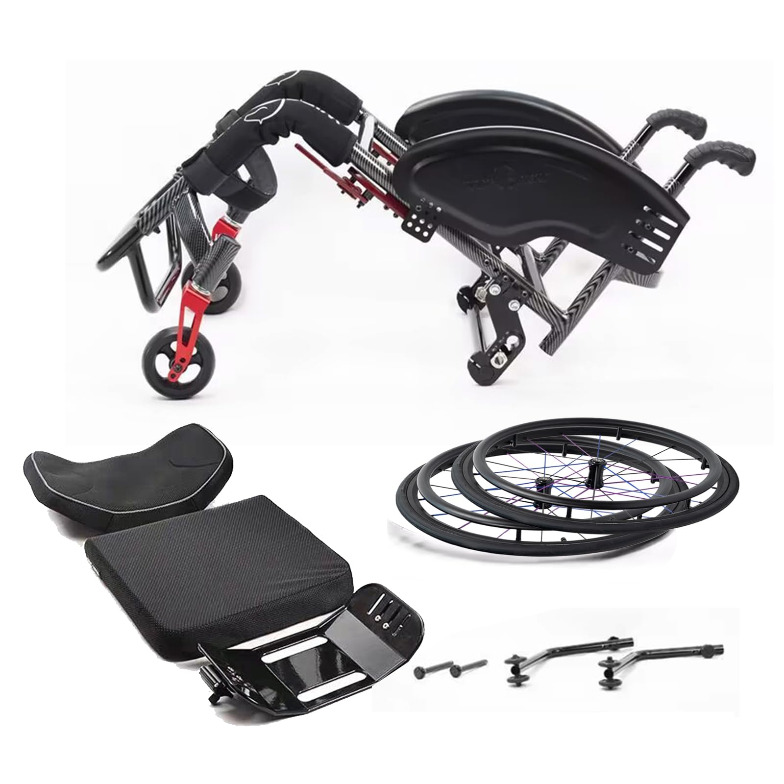 Sedia a Rotelle Sport all'Aria Aperta, Sedia a Rotelle Multifunzionale in Lega di Alluminio, carico 120 kg, semovente Manuale con poggiagambe oscillante(Seat Width 45cm/17.7 Inches)
