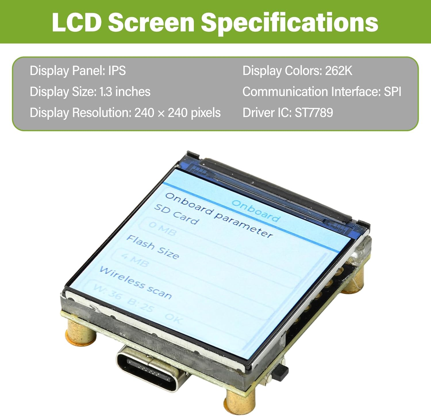 LCD Screen Specifications for ESP32-C6 board