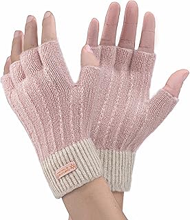 Winter Fingerless Gloves - Women Warm Knit Half Fingers Mittens Thermal Fingerless Gloves Ladies Half Fingers for Running Sking