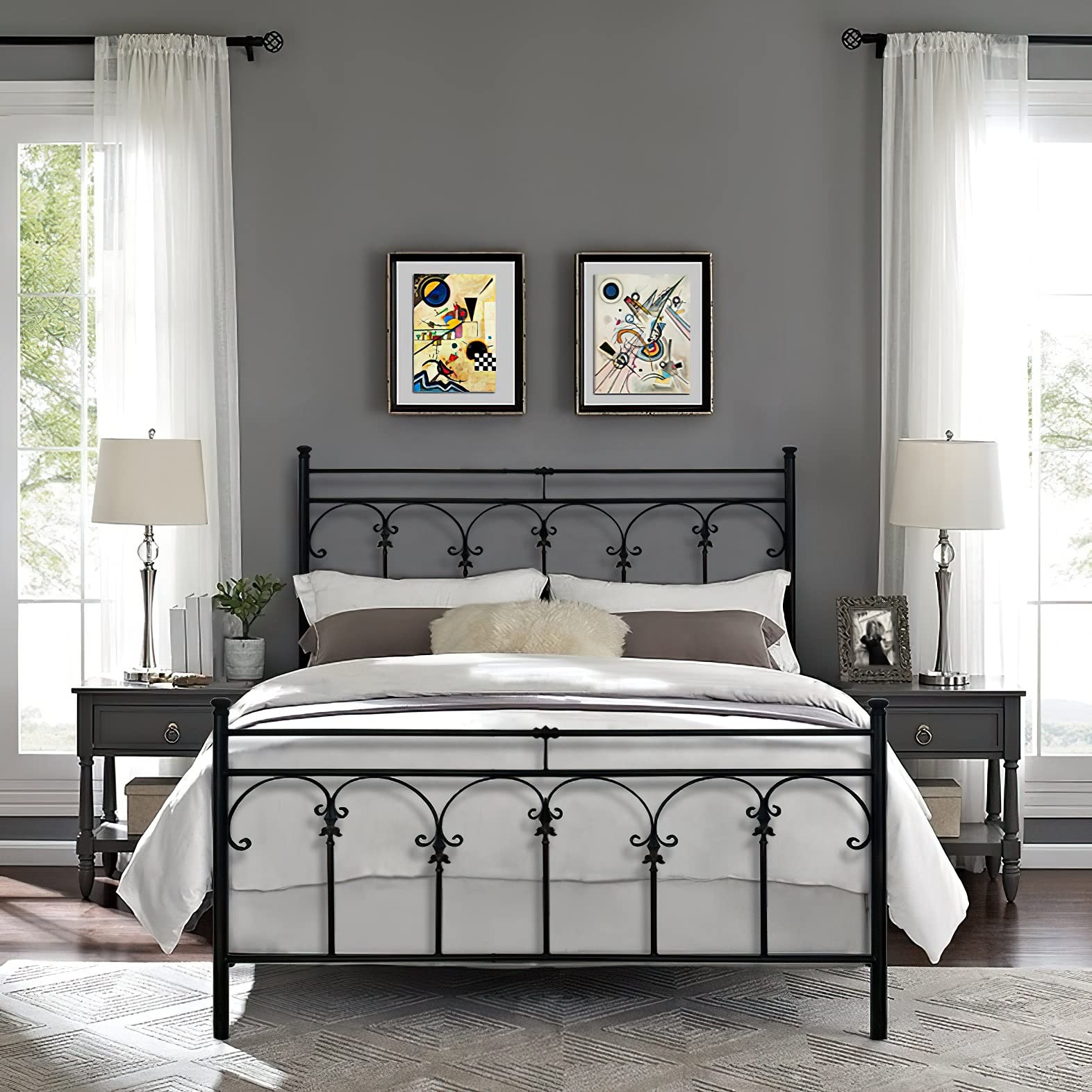 SISA srl, Struttura Letto Matrimoniale Moderno, Letto Ferro Battuto, Modello Dalia, Colore Nero Anticato (Con Sfumature Oro), 170x120x195 cm, 100% Made in Italy