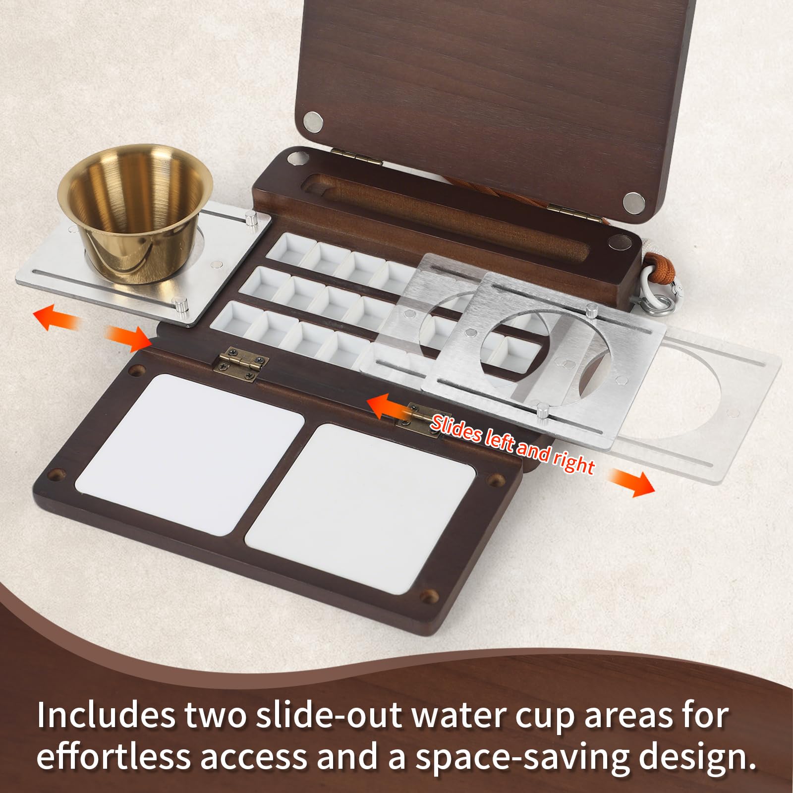 Ensemble de palettes d'aquarelle en bois, boîte de palette d'aquarelle portable de voyage pliable pour peinture en plein air et peinture en studio