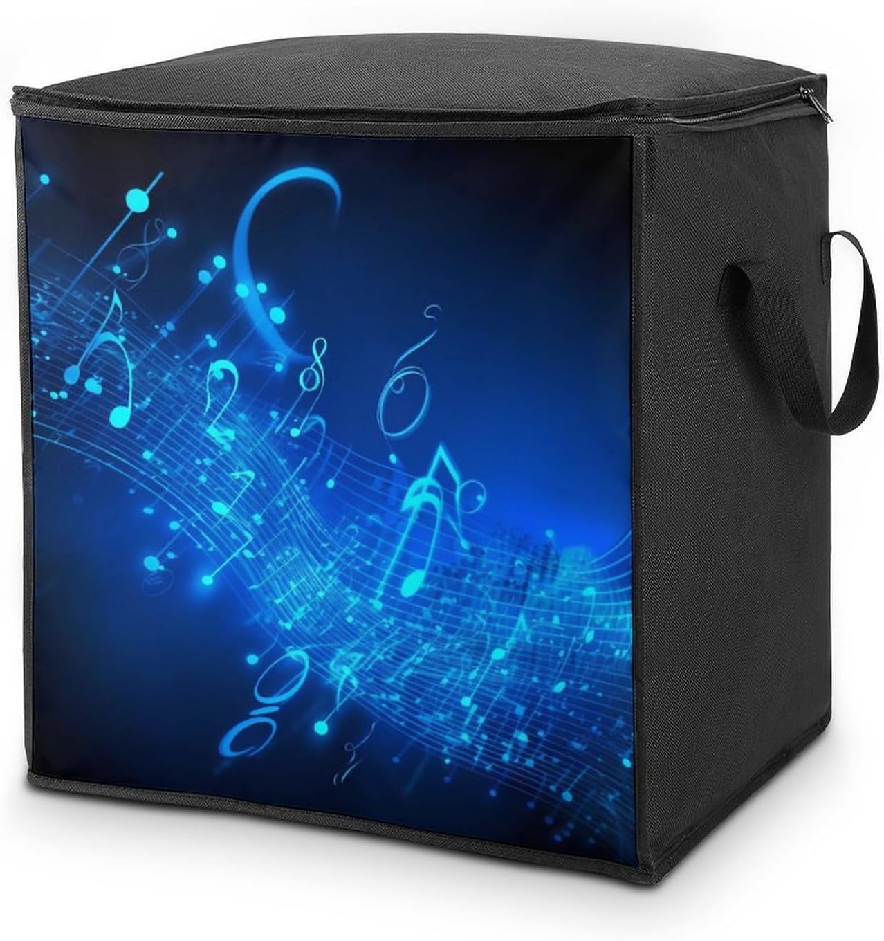 Quilt Storage Bag,Blue Musical Notes Printed Large Foldable Storage Container Portable Travel Storage Bag for Blankets, Quilts, Clothes, Comforter, Bedding And Pillows