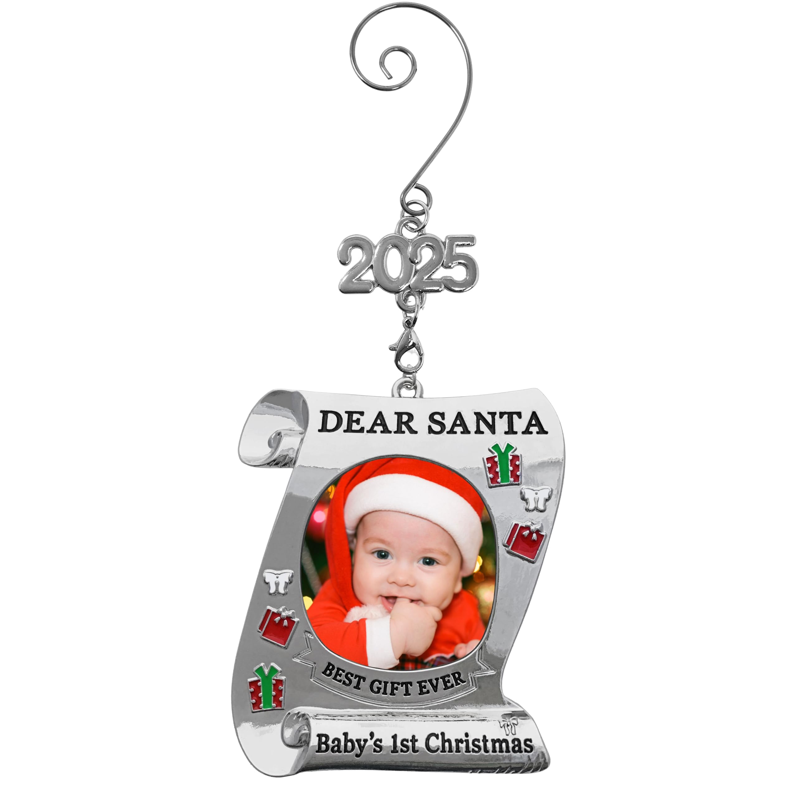 Baby's First Christmas Keepsake Photo Ornament - 2025 Dated Ornament for Newborn - Dear Santa Picture Holder - Baby 1st - Gift/Storage Bag Included