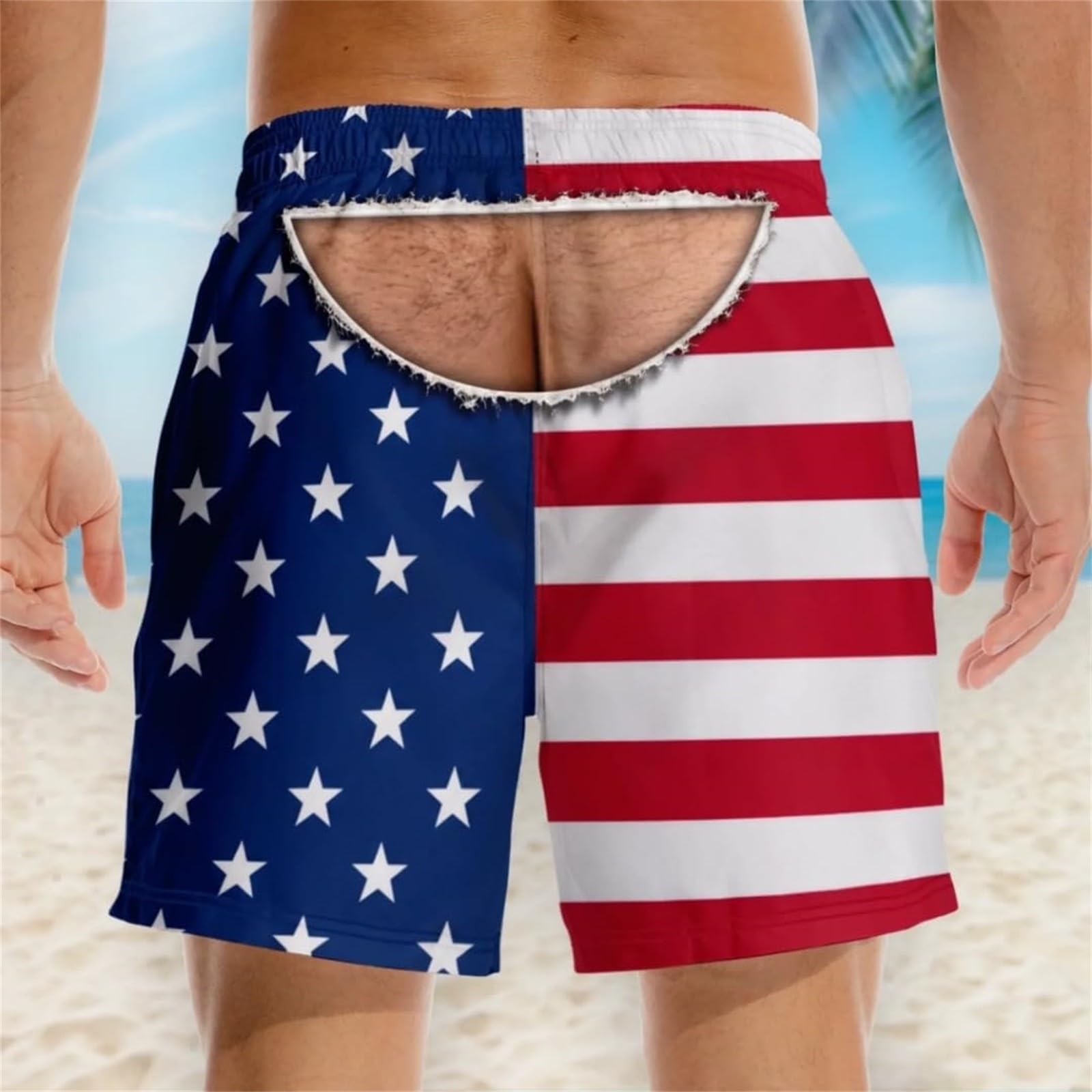 CHUNOTU Swimming Shorts Men 2026 Funny Flag Hairy Big Booty Swim Trunks, A01-watermelon Red, 4XL - Image 2
