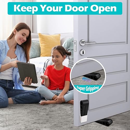 Miniatura 6 de Paquete de 12 topes de puerta de goma con soporte para la parte inferior de la puerta, tope de puerta antideslizante para todo tipo de suelos (negro)