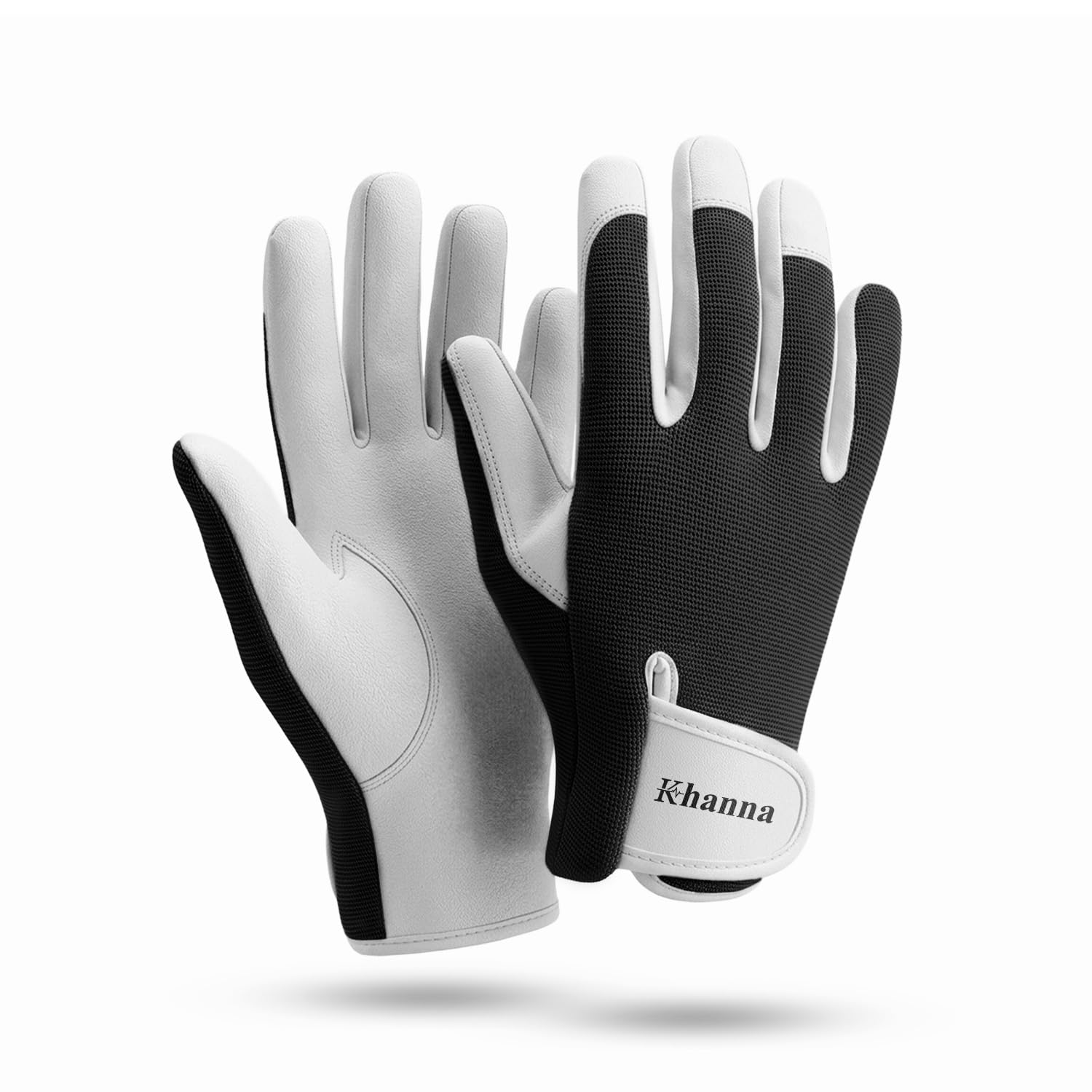 khanna Leather Gardening Gloves, Heavy Duty Thorn Proof Garden Gloves for Men & Women, Strong Grip Breathable Rigger Safety Working Gloves for Rose Pruning, Weeding & Yard Work (Black, Medium)