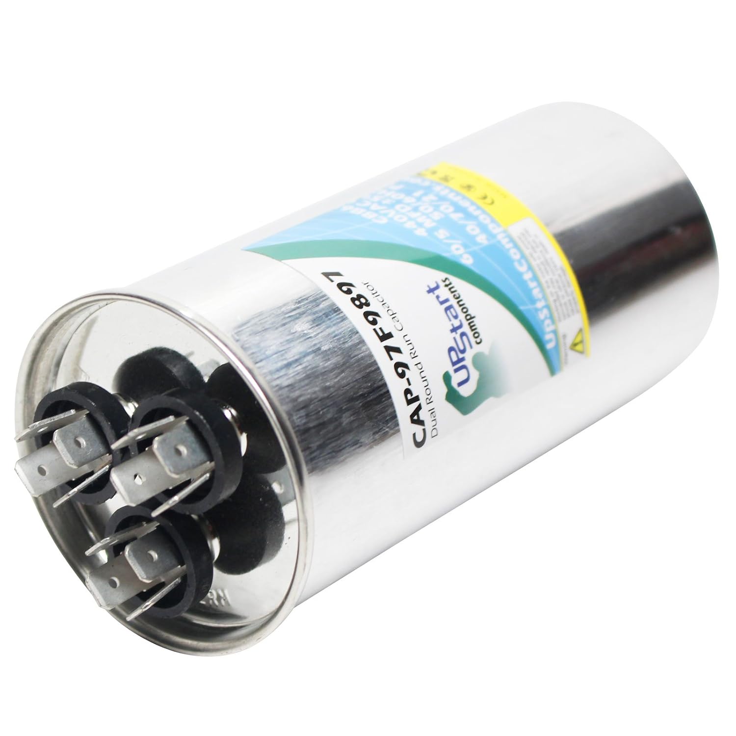 Angled view of the capacitor showing terminals