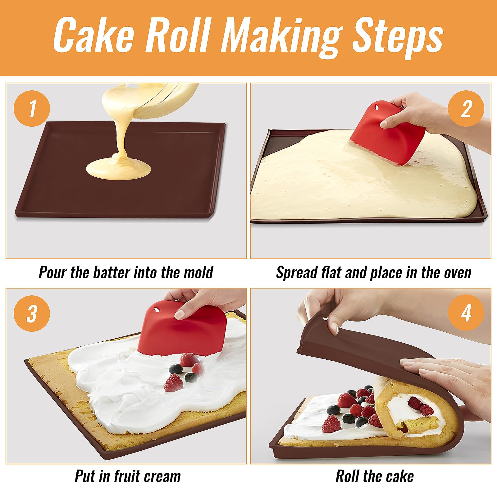 2 PCS Swiss Roll Baking Tray, Silicone Baking Mat Non-Stick Baking Trays Silicone Swiss Roll Tin for Baking Cooking, Cake - Image 4