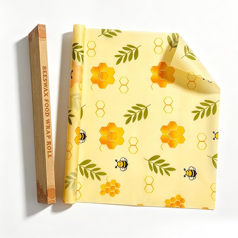 Rollo reutilizable de cera de abejas para alimentos, 13 x 39 pulgadas, papel de cera de abejas cortado a medida para pan, envolturas de algodón sostenible y ecológico para almacenamiento de alimentos para queso, frutas, verduras, lavable sin plástico
