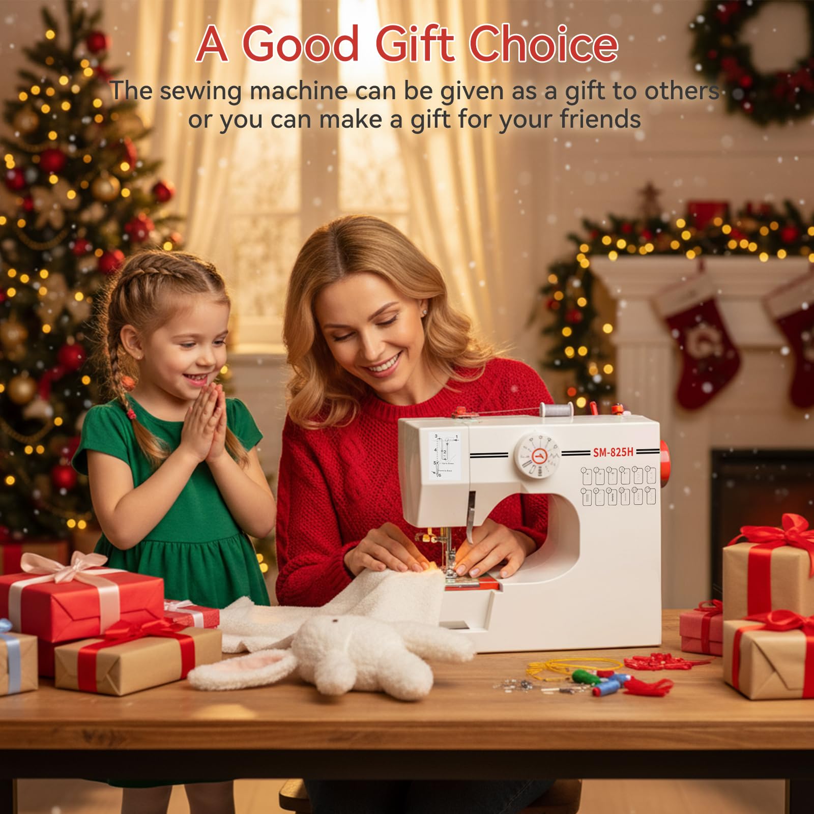Nähmaschine für Kinder und Anfänger, 12 Stichmuster Overlock Nähmaschine, Portable Mini Sewing Machine mit Nähzubehör-Set, Elektrische Haushalts Nähmaschinen Klein für DIY, Kleidung Rot