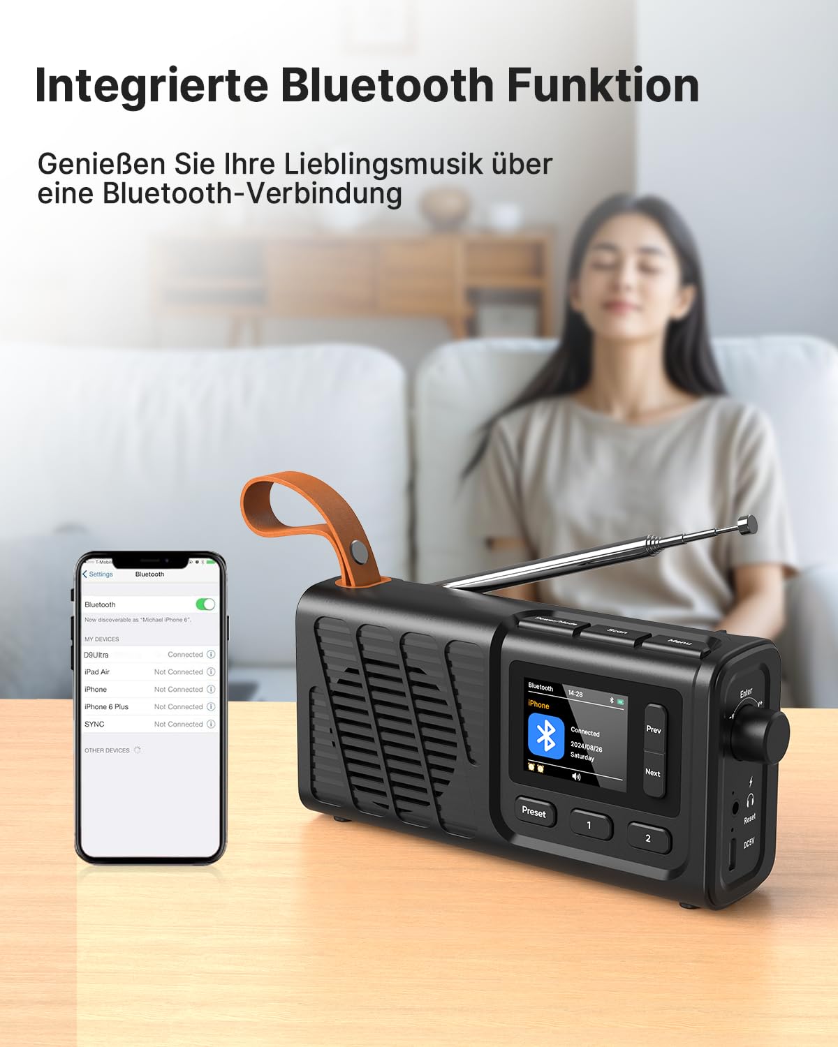 Tragbares DAB+/FM Radio mit Bluetooth, Küchenradio mit Kabel oder 2200mAh Akkubetrieb, UKW Digitalradios mit Kopfhöreranschluss, Dual Wecker, 40 Voreingestellte, Farbdisplay