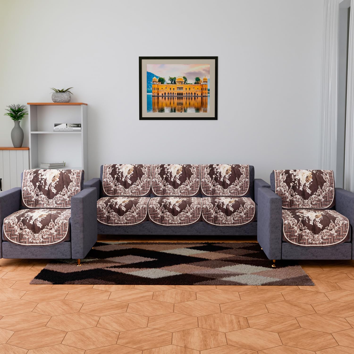 Kuber Industries Sofa Cover Set | Sofa Slip Cover Set | Brown Check Border Sofa Cover | Velvet 5 Seater Couch Cover | Sofa Slipcover Set | Sofa Cover for Living Room | Cream (B0CHRNF7ZX) Amazon Price History, Amazon Price Tracker