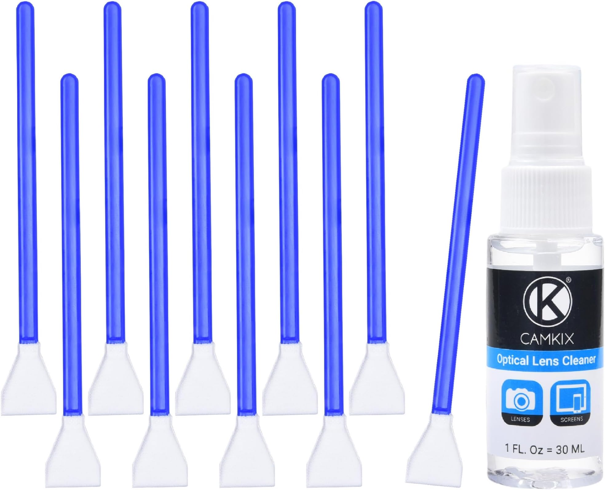 Camkix APS-C Sensor Cleaning Kit Digital Camera Lens Cleaner Kit Compatible with DSLR and Mirrorless Cameras - 10x of 16mm Dry Cleaning Swabs and 1 Bottle of Sensor Optical Lens Cleaner