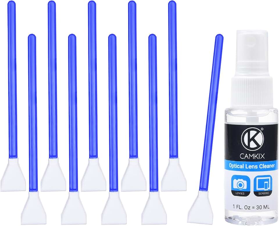 Kit de Limpeza de Sensor APS-C Camkix para Câmeras Digitais - Kit de Limpeza de Lentes Compatível com Câmeras DSLR e Mirrorless - 10x Swabs de Limpeza Secos de 16mm e 1 Frasco de Limpador Óptico