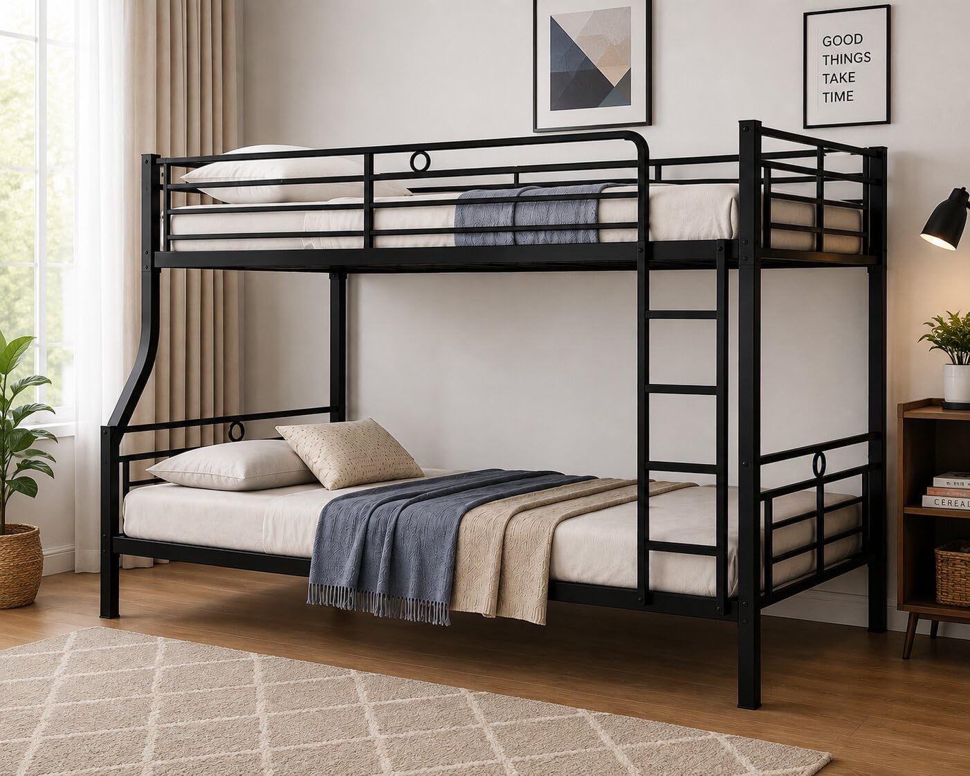 Metal Bunk Bed Twin Over Twin, Heavy Duty Steel Bunk Bed Frame with Safety Guard Rails & Ladder, Noise Free Platform Bed, No Box Spring Needed, Space Saving Kids Bedroom Furniture, Black-image-27