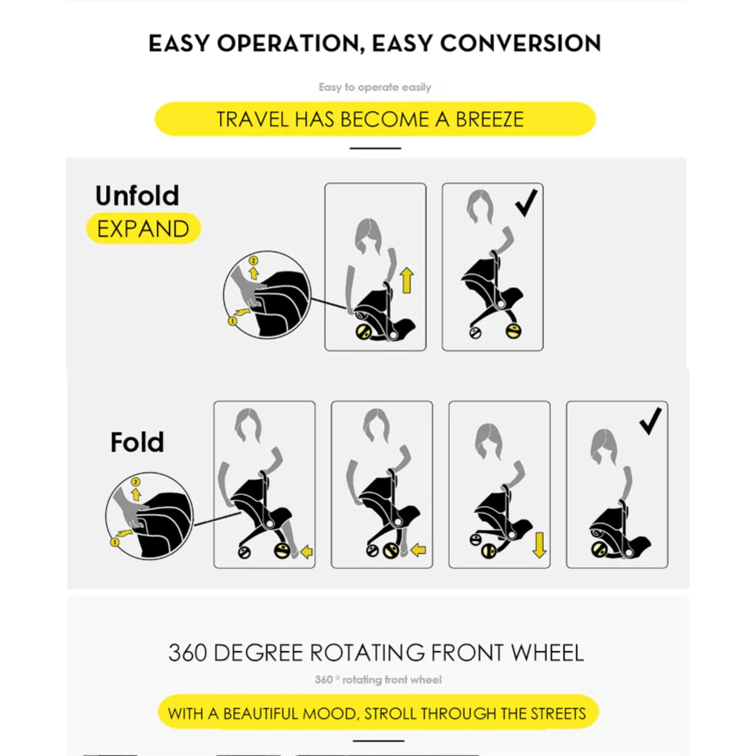 OBABY Car Seat/Travel Stroller/Convertible/Adjustable seat/ 5 Point Safety Harness/Ergonomic/Foldable Reclining seat/Multi-Position Stroller for New Born and Toddler - Image 6 thumbnail