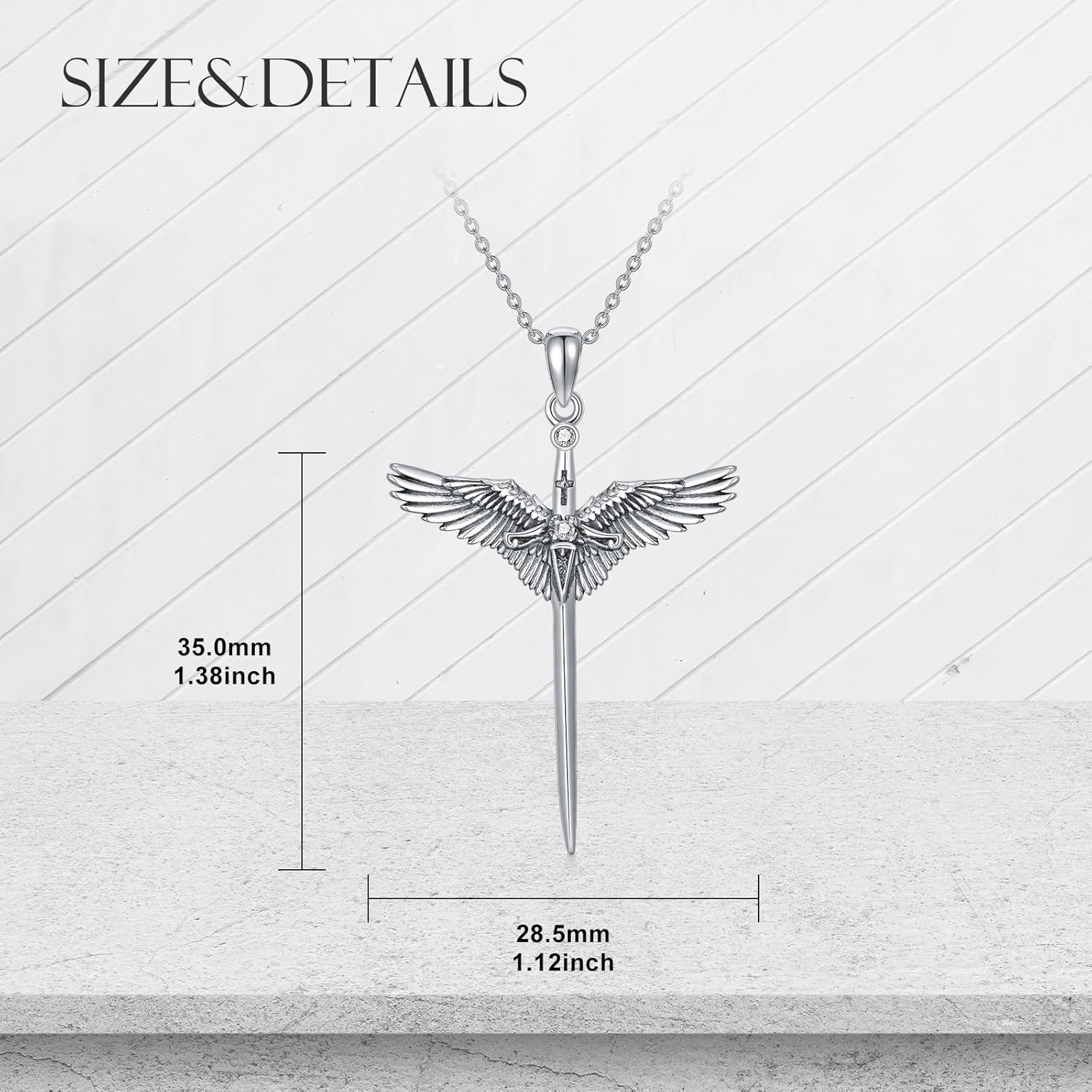 Diamond Angel Wings Sword Necklace 925 Sterling Silver Angel Wings Sword Pendant Sword of Faith Necklace Jewelry Gifts for Women Wife Girlfriend - Image 6