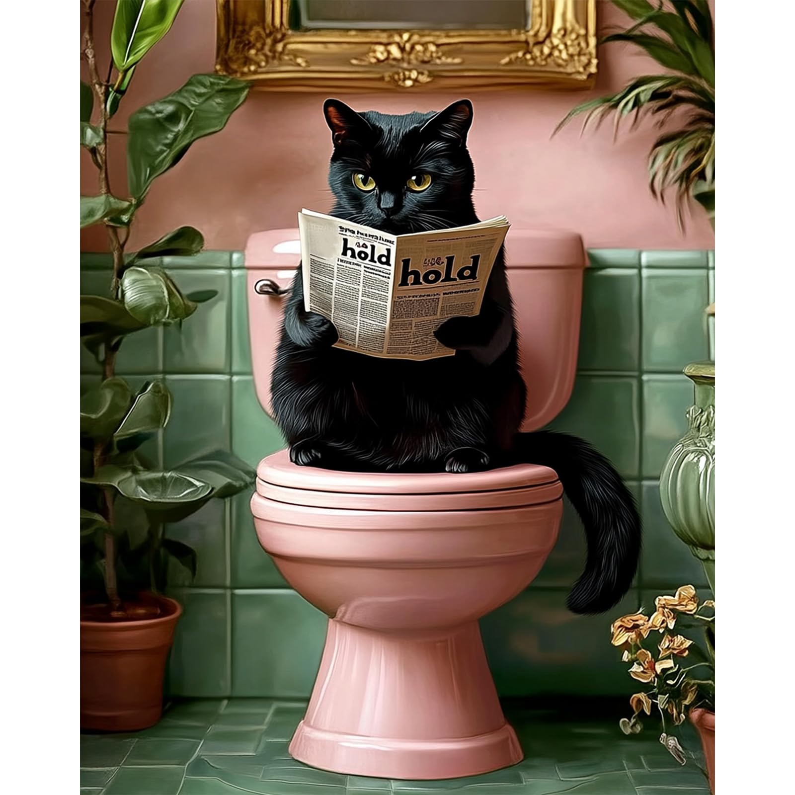 AIRDEA Black Cat Paint by Numbers for Adults, Potted Plants Adult Paint by Numbers, Painting by Number Kits Canvas for Beginners for Gifts Home Wall Decor 16x20inch (No Frame)