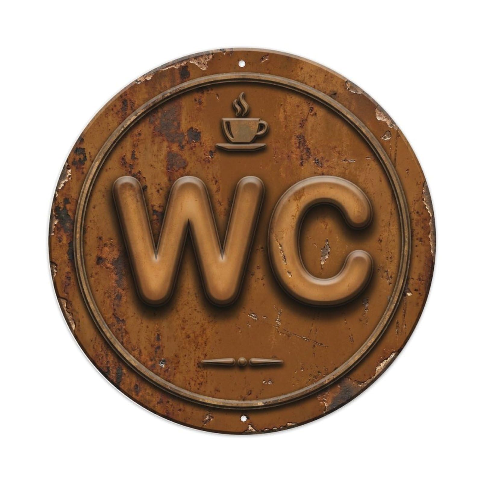 Toilet （WC） Caramel Brown Vintage Shield Metal Tin Sign Plaque Wall Decor for Cafe, Club Bar, Office, Home Garden Round Metal Poster 8x8Inch