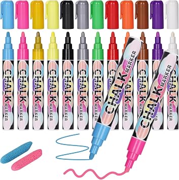 Liquid Erasable Chalk Markers Pens - 12 Colors Washable & Wet Erase Neon Makers for Blackboard, Chalkboard Signs, Glass Window, Graduation Celebration School Kids Art for Cars 6mm