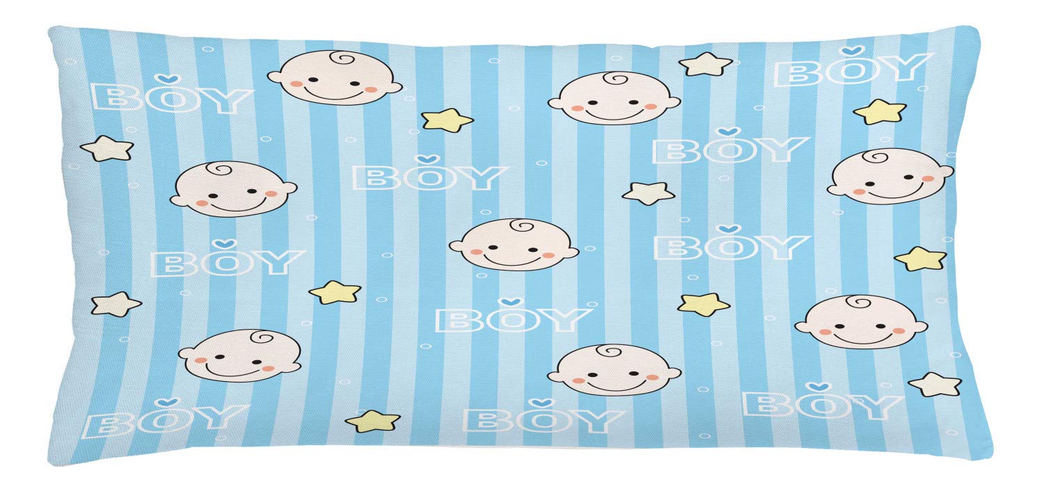 Lunarable Party Throw Pillow Cushion Cover, Its a Boy Arrival Congratulations Ahoy Blue Pattern with Stars, Decorative Square Accent Pillow Case, 36