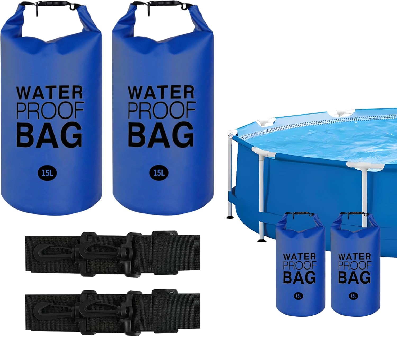 Pool Step Weights, Pool Ladder for Above Ground Pools, Sand Bags Step Anchors Waterproof Sand Bags for Pool Steps with Heavy-Duty Nylon & Strap for Swimming, Hiking (Navy-15L-2pcs)