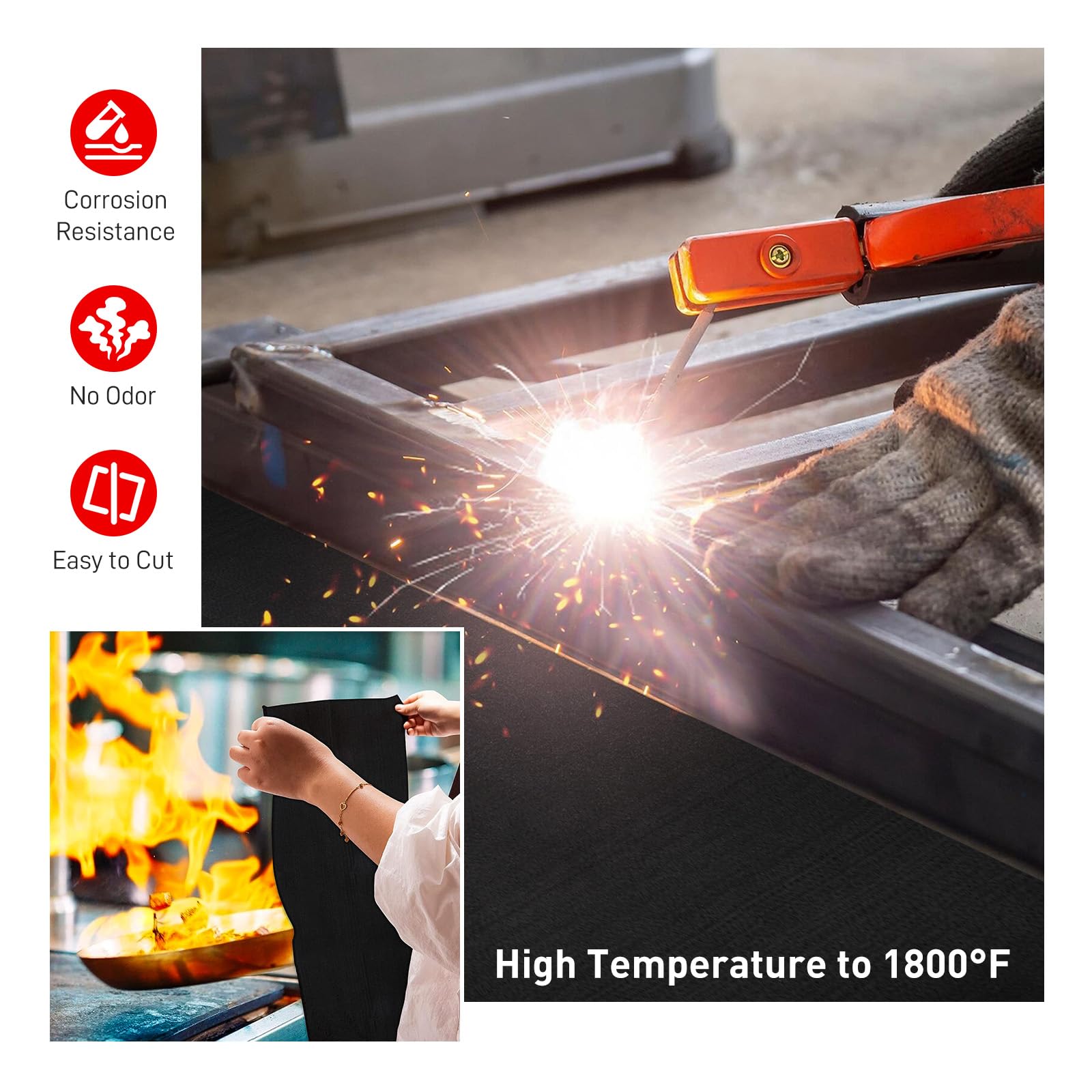 Manta de soldadura ignífuga grande de 72 x 96 pulgadas, resistente al calor hasta 982.2 °C, tela ignífuga de fieltro de carbono para trabajos de soldadura, cubiertas de parrilla al aire libre