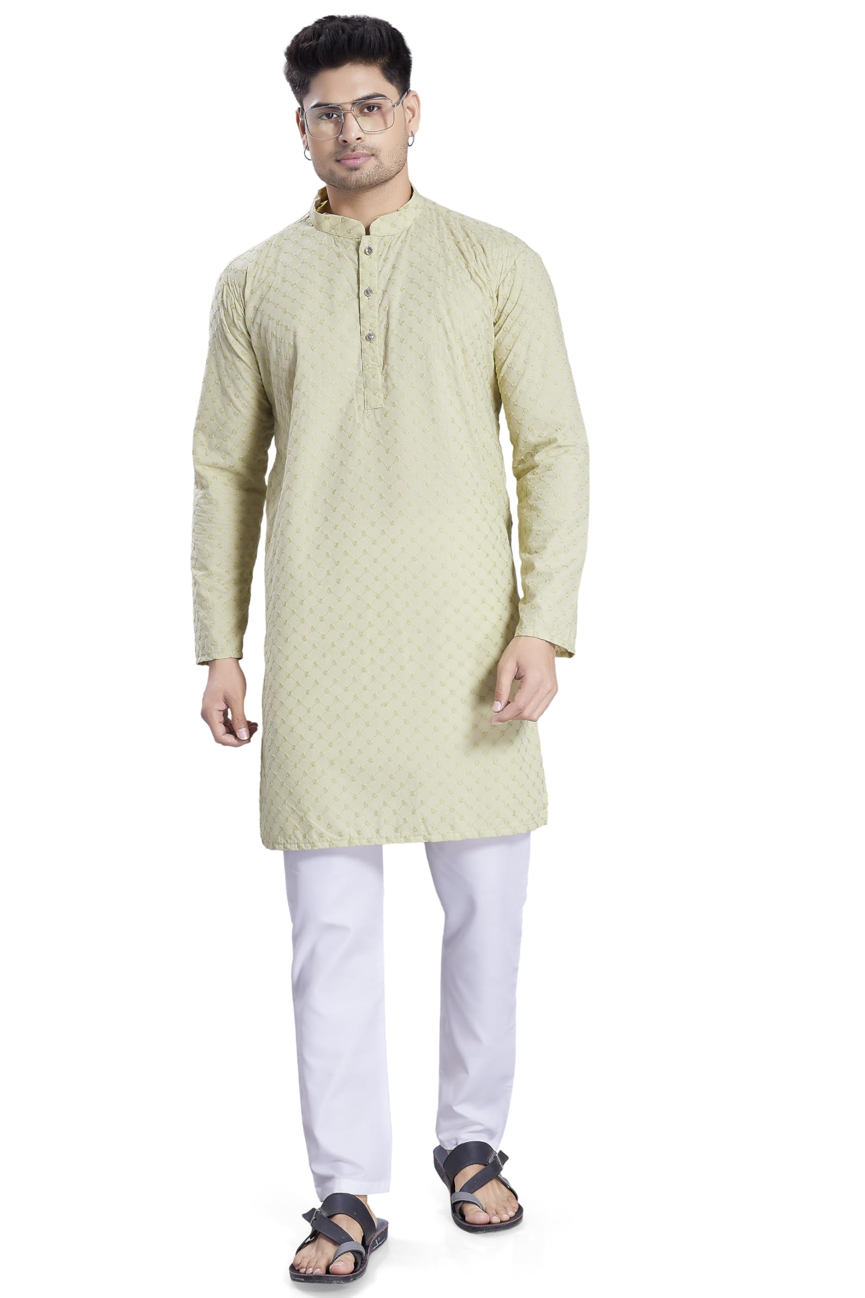 Divisive Men's Thread Embroidered Cotton Only Slim Fit Kurta (Dkrt1074_Xxl_Pista)