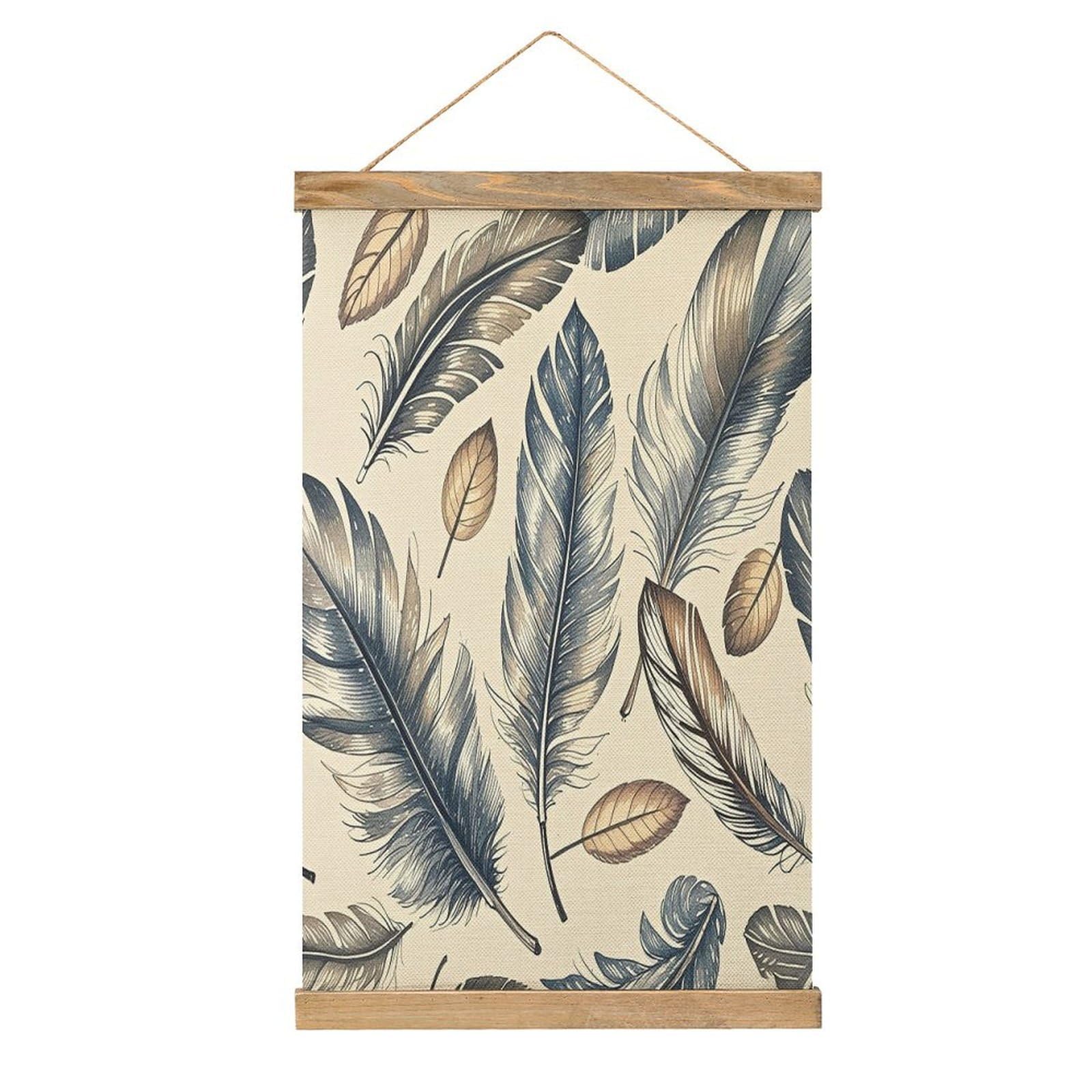 FekiLoot Hand Drawn Feathers Wall Art Poster Hanger Frame Linen Wall Art Decor Vintage Hanging Poster Hanging Wall Decor Rustic Retro Wall Art Print for Living Room Decor 20.4 X 13.1Inches
