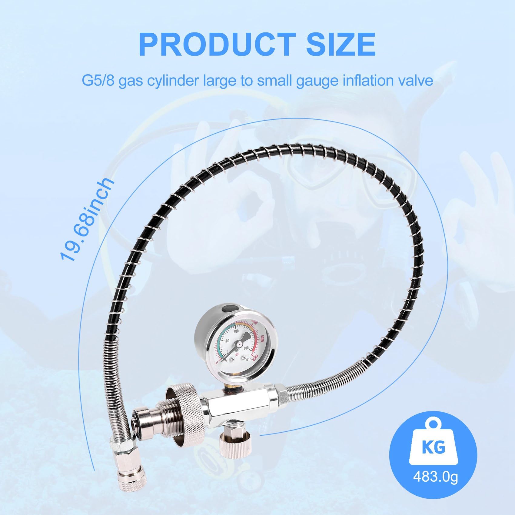 Adaptador estación llenado aire PCP cilindros buceo G5/8 Din 50 cm