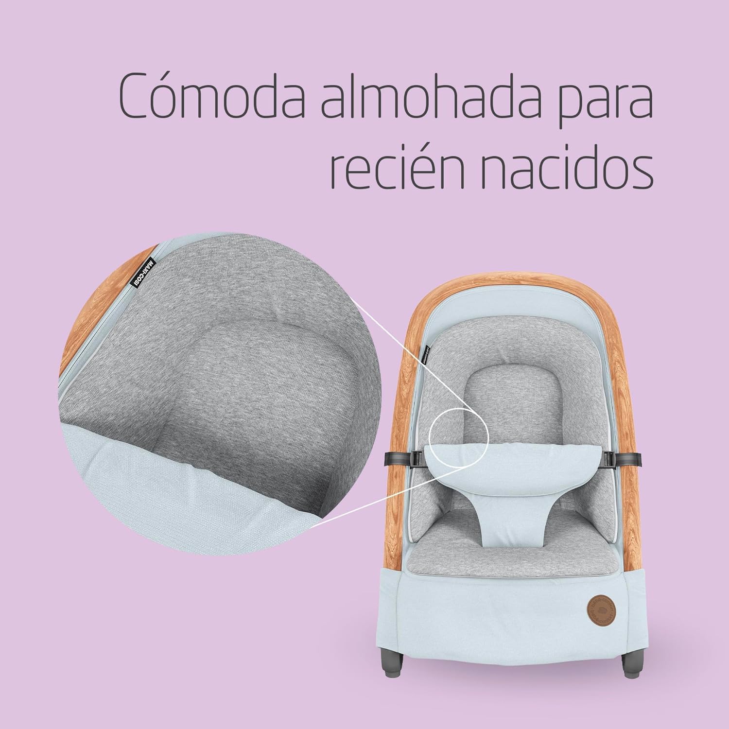 Maxi-Cosi Kori Hamaca Bebé 2 en 1, 0-6 meses, máx. 9 kg, balancin bebe, 3 posiciones de reclinación con una sola mano, ligera y compacta, arnés Easy-in, Essential Grey