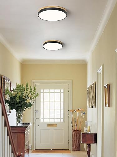 Miniatura 6 de Lámpara de techo LED moderna, lámpara de techo negra con estilo de madera, lámpara de techo redonda para dormitorio, cocina, pasillo, cuarto de