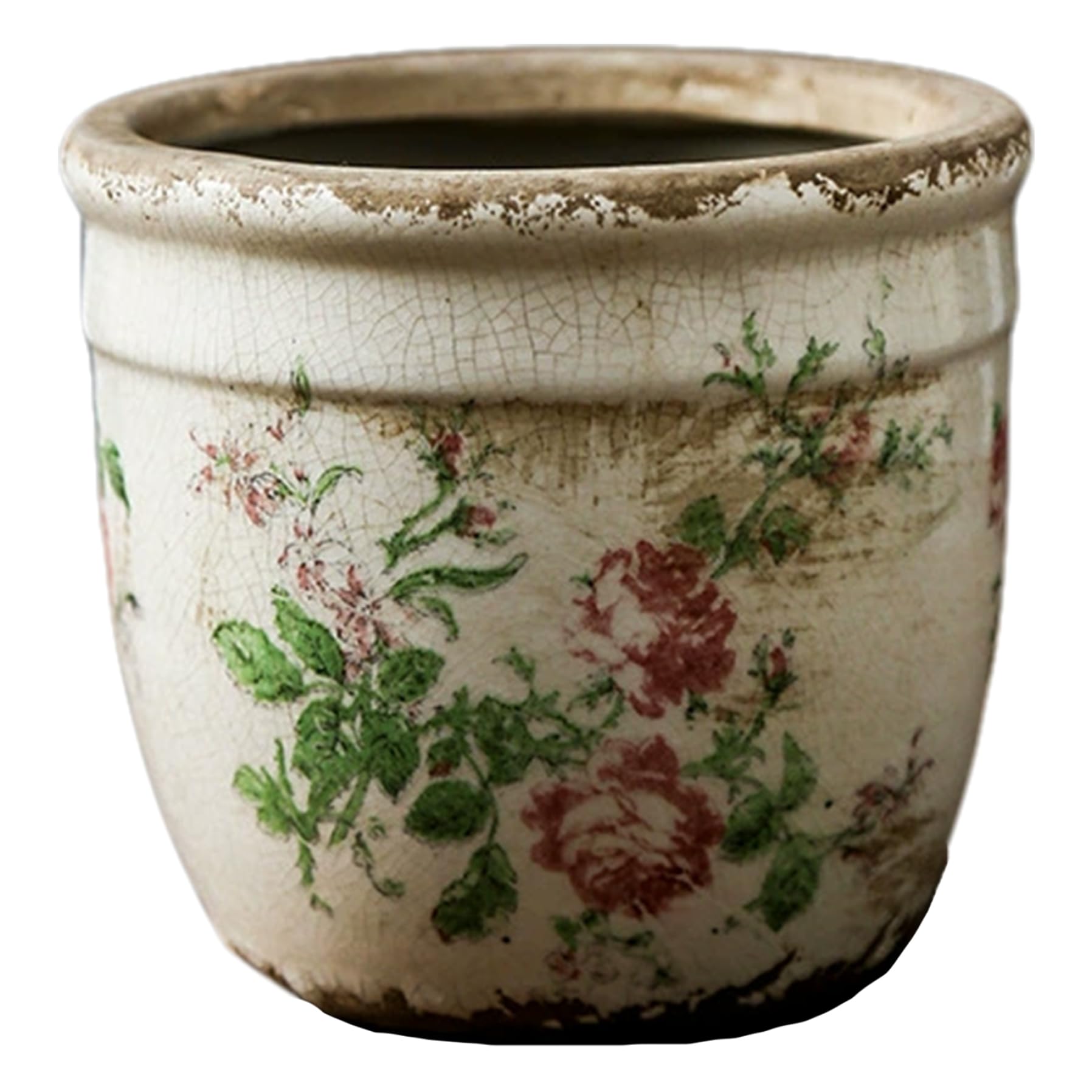 Hperu Ceramic Plant Pot, Vintage Flower Pattern 4.7x4.3inches Planter Pot with Drainage Hole & Crack Texture DIY Friendly Planter for Indoor Outdoor Plant