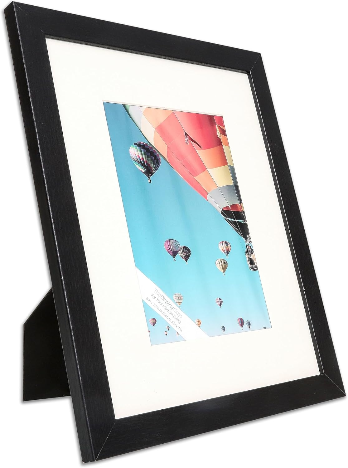 The Display Guys - 8x10 V-Series Low Profile Wooden Picture Frames - 5x7 Mat - Plexiglass - Easel - Black - 6-Pack