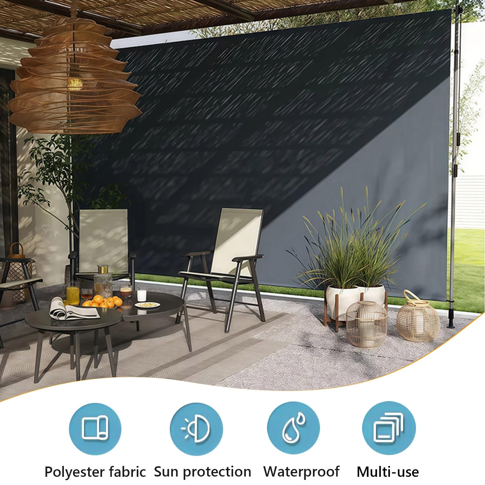 Tenda a rullo retrattile, per esterni, con manovella manuale, resistente ai raggi UV, tenda da sole verticale, per patio e veranda, altezza regolabile, 150 cm, colore: bordeaux