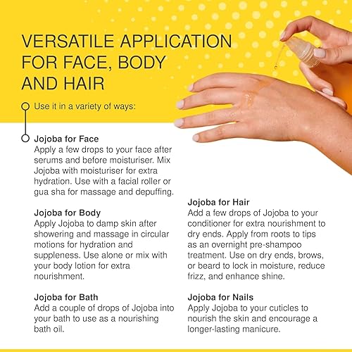 Miniatura 4 de Jojoba Aceite australiano 100% puro de 8.5 fl oz  Aceite natural prensado en frío para cara, cabello y cuerpo  Hidratante ligero, no grasoso,