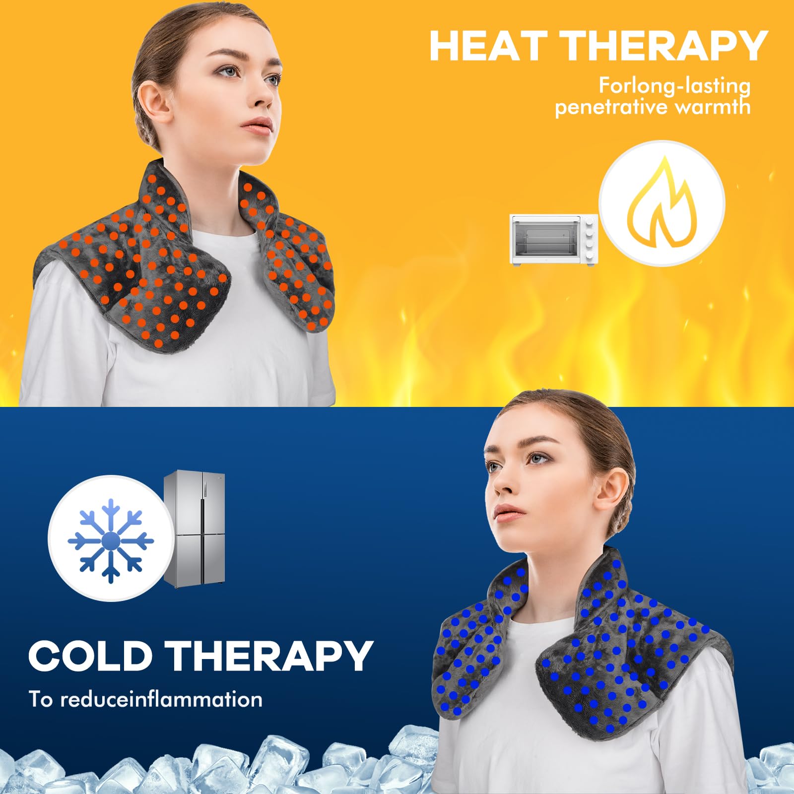 Almohada Térmica de Semillas Naturales para Cuello y Hombros -Almohadilla de Peluche Caliente y frio para microondas, Aromaterapia con Lavanda y Manzanilla-Alivio Rápido de Dolor(Azul)