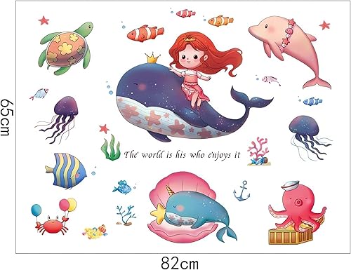 Miniatura 6 de Under The Sea - Calcomanías de pared para niña, ballena, delfín, tortuga, calcomanías de pared para niños, baño, dormitorio, decoración de guardería