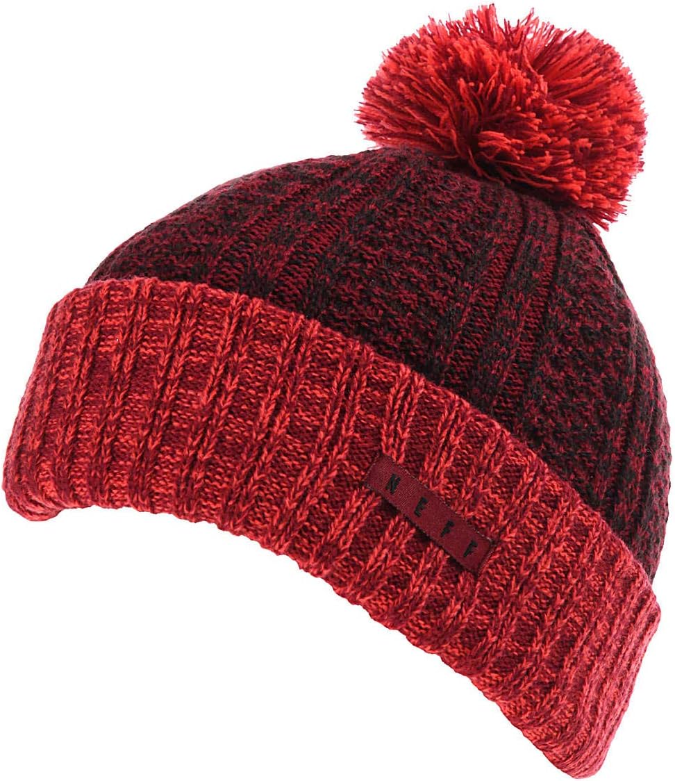 neff Men's impervious pom Beanie, Maroon Black/Maroon Infrared, One Size
