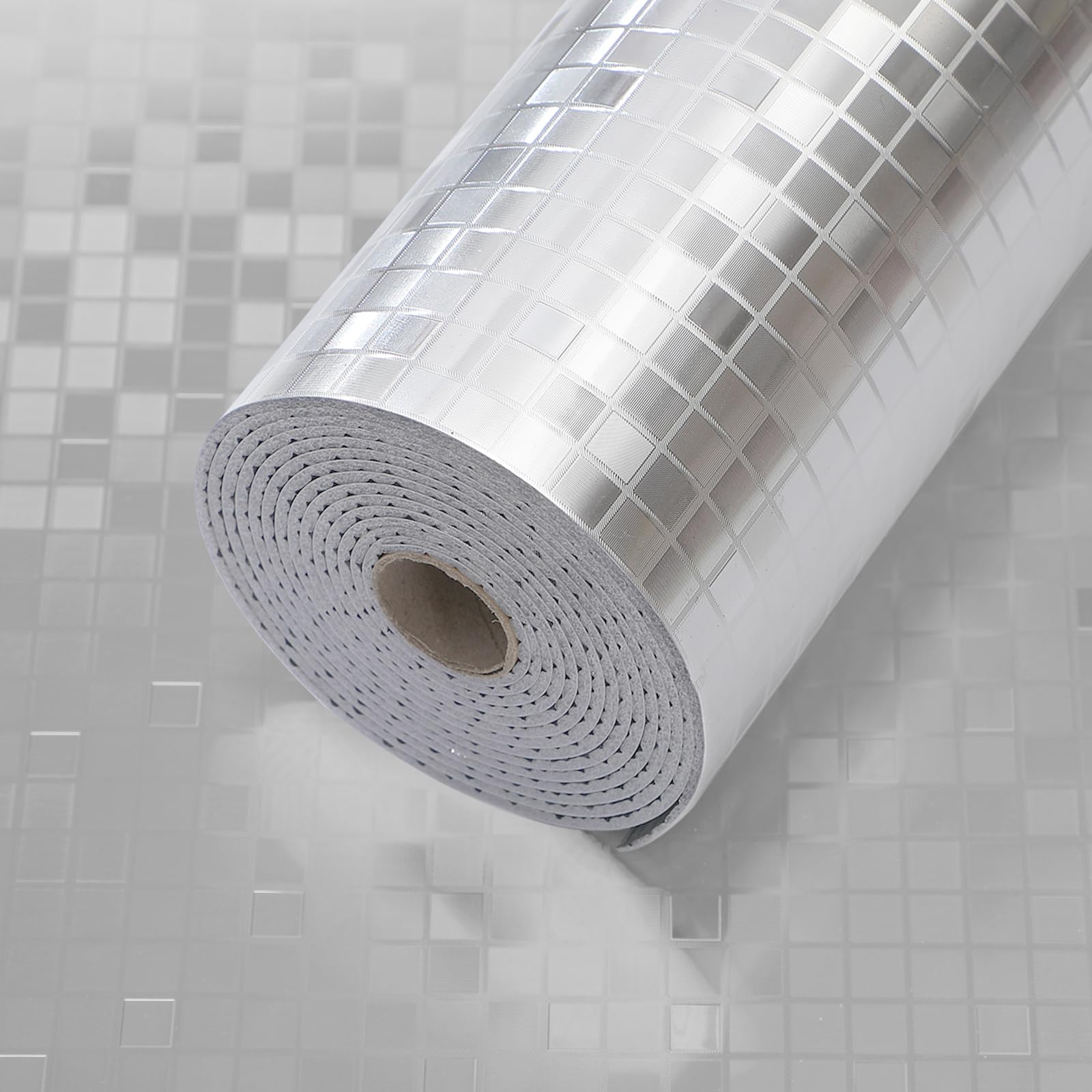 Silver Mosaic Glitter Tile Stickers Thicken Self Adhesive Wall Tiles Peel and Stick Wallpaper Stick on Wall Tiles for Bathroom, Kitchen Splashback, and Living Room, Waterproof Backsplash, 300x40cm