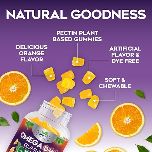 Miniatura 5 de Omega 3 - Gomitas de aceite de pescado delicioso sabor a naranja, ácidos grasos omega-3 extra fuertes EPA y DHA, apoyo natural para el cerebro y las