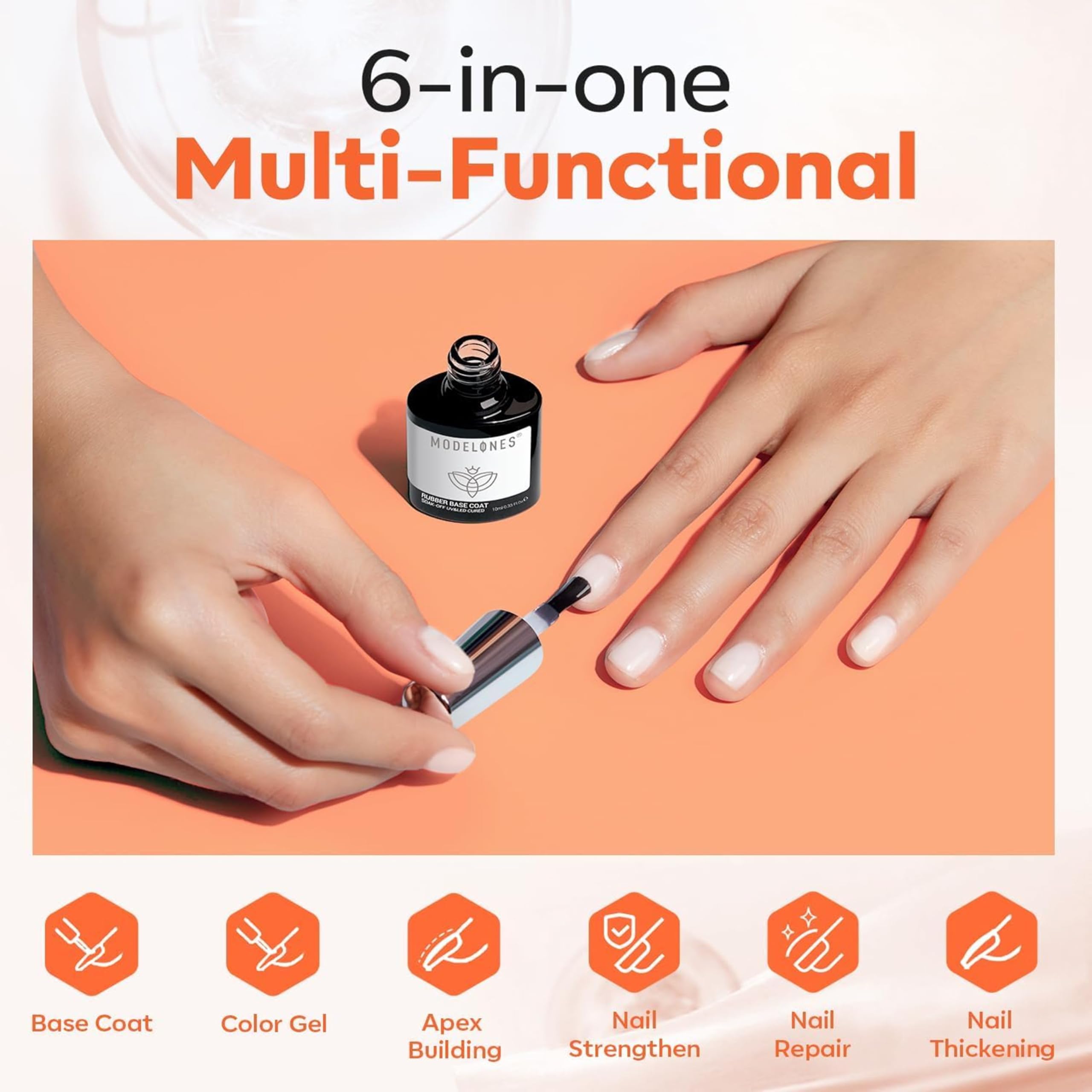 modelones Milky White Rubber Gel Base Coat and Top Coat Set of 2pcs from BELLE GAGA® 6 in One Builder for Strengthen Apex Building Extension Long Lasting Protect Color Based Gel Polish Manicure for Fragile Nails Art Home Salon 2