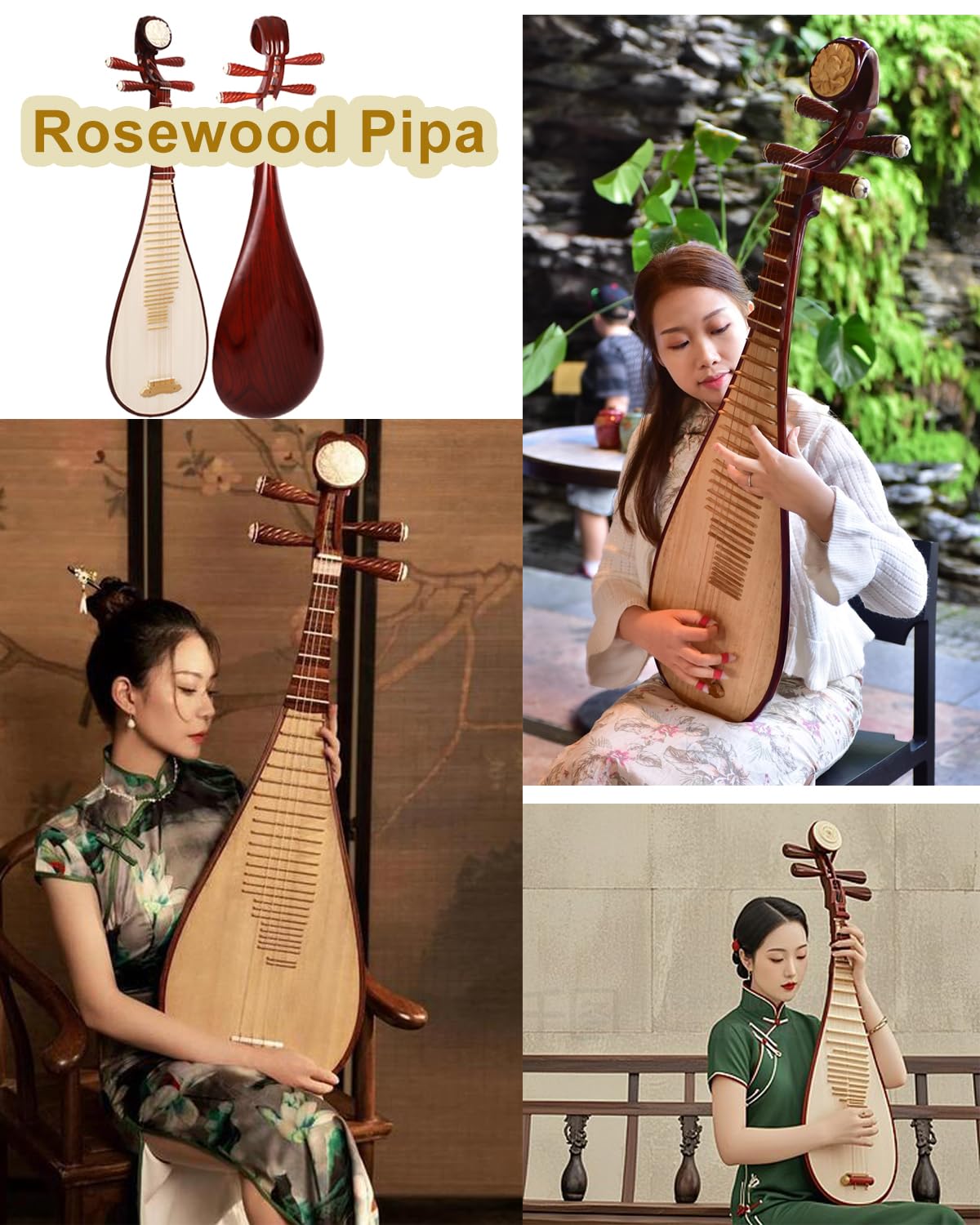 Pipa fatta a mano, liuto a 4 corde, strumento a corda per principianti, per musicisti