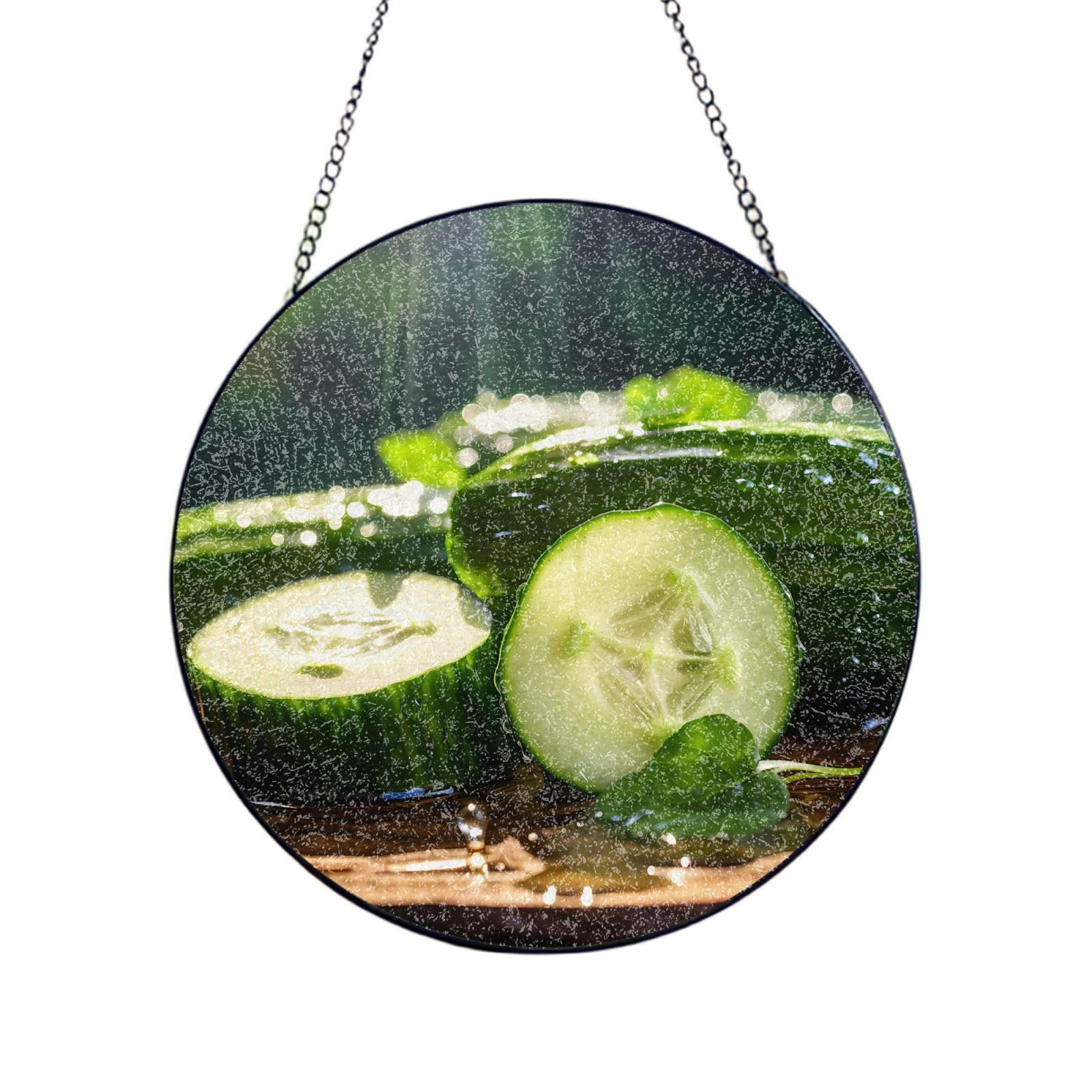 Phayah Cucumbers Print Stained Glass Window Hanging Sun Catchers Decoration Mother'S Day Birthday Gifts For Home Garden Porch 10in（25cm）