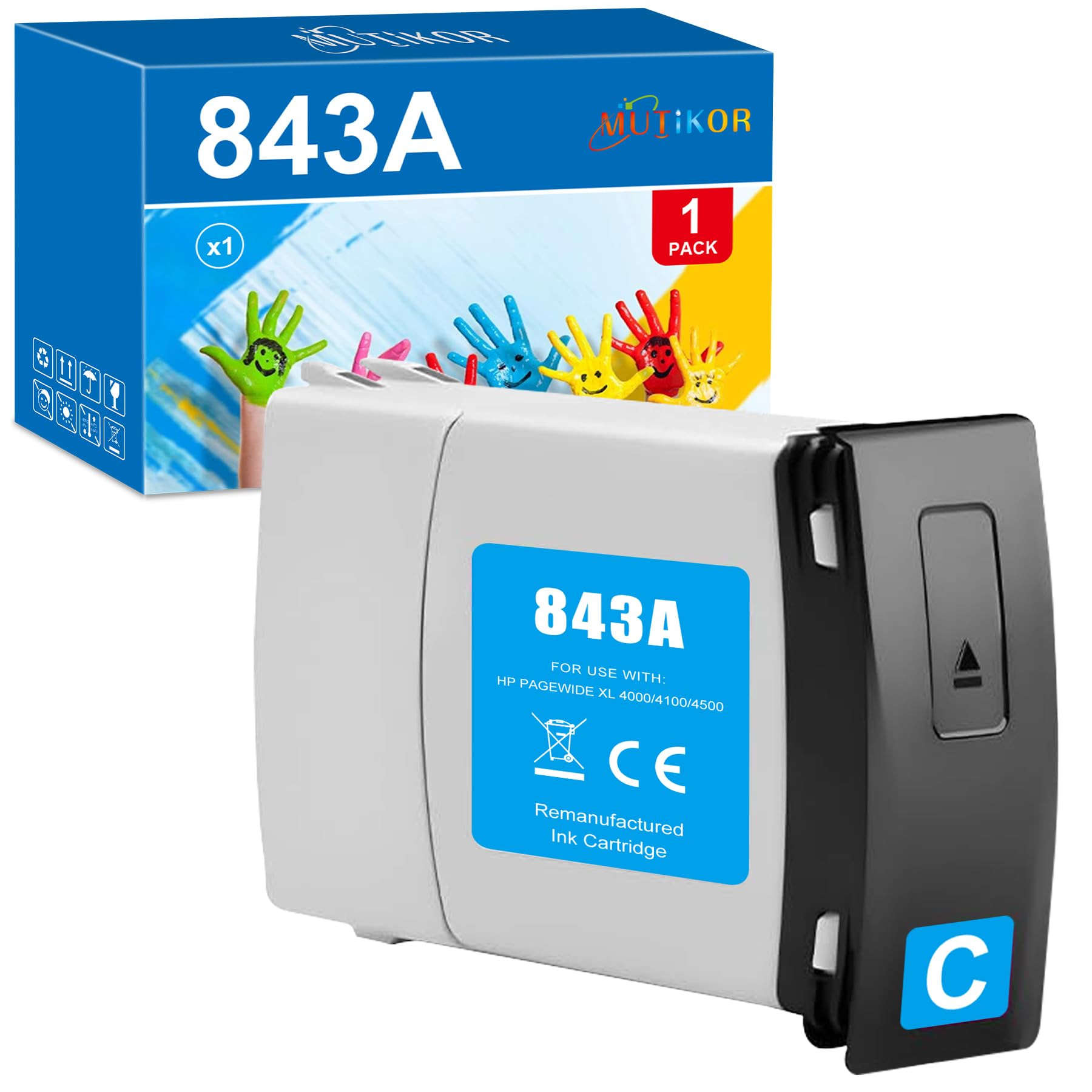 Mutikor Remanufactured 843A Cyan Ink Cartridge Replacement for HP 843A Ink C1Q58A for HP PageWide XL 4000 4100 4500 4600 5000 Wide Format Printers, 1-