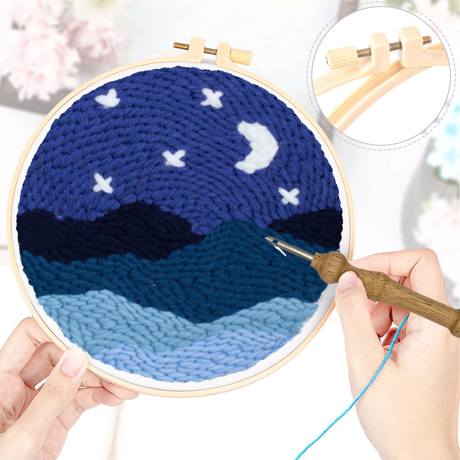 Kit Broderie Punch Needle - Motif Montagne - Complet Avec Tissu, Fils Et Cerceau
