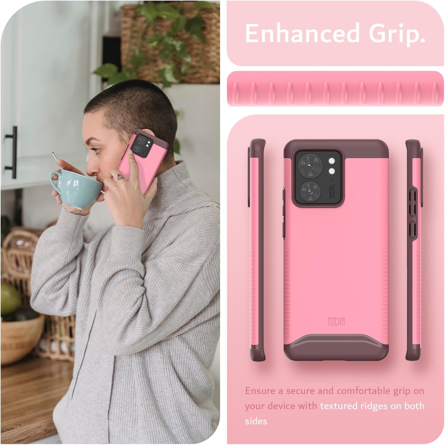 TUDIA Magsafe Compatible Merge Phone Case for Motorola Edge 2023 - Dual Layer, Military Grade, Non-Slip, Shockproof & Heavy Duty Phone Case Cover & Protector - Smokey Pink Magsafe Compatible Smokey Pink