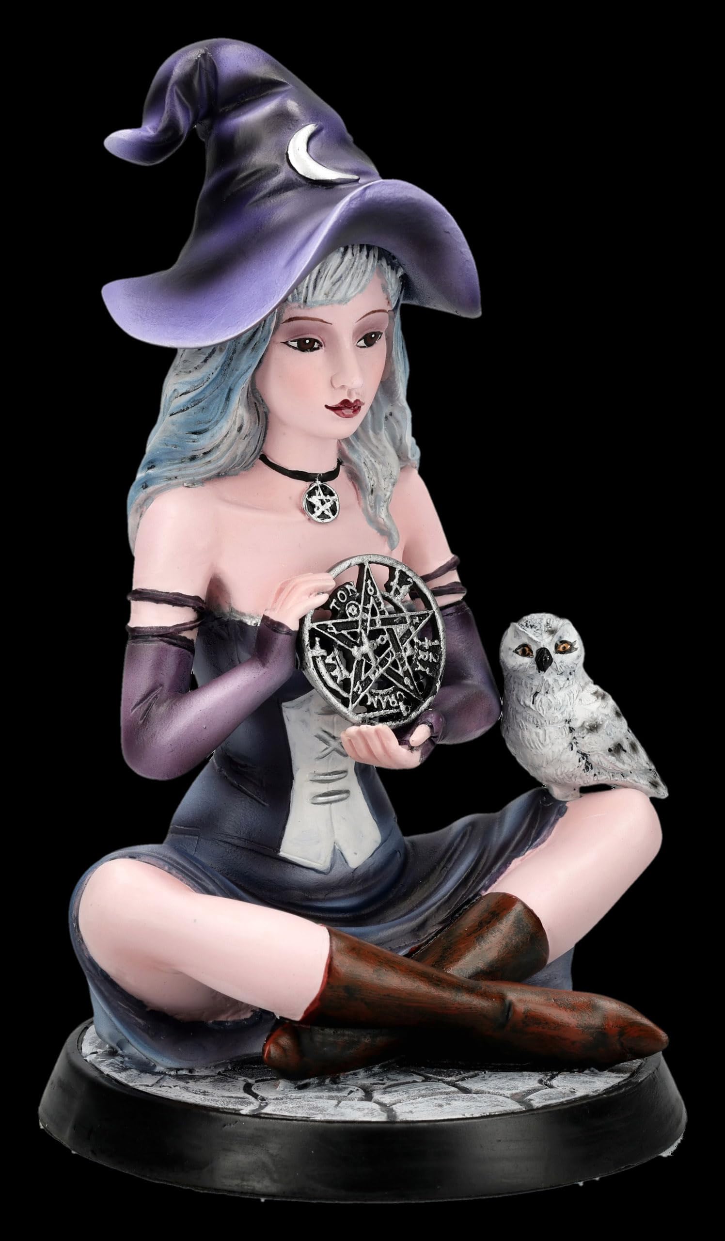 Figuren Shop GmbH Figura de bruja Lunareth, guardián de las runas, decoración de fantasía pintada a mano (15 cm), colección Tales of Aurelion, idea de regalo para amigos de runas y brujas